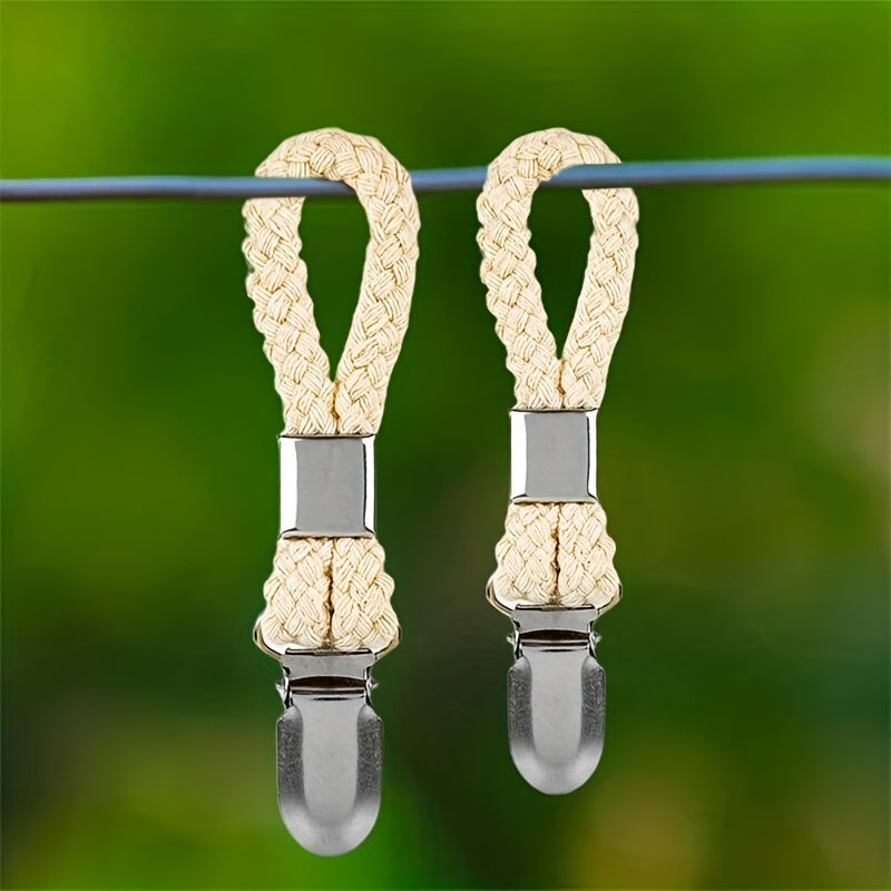 Juego de 4 clips de toalla de cuerda trenzada con pinzas de metal para organización de cocina y baño