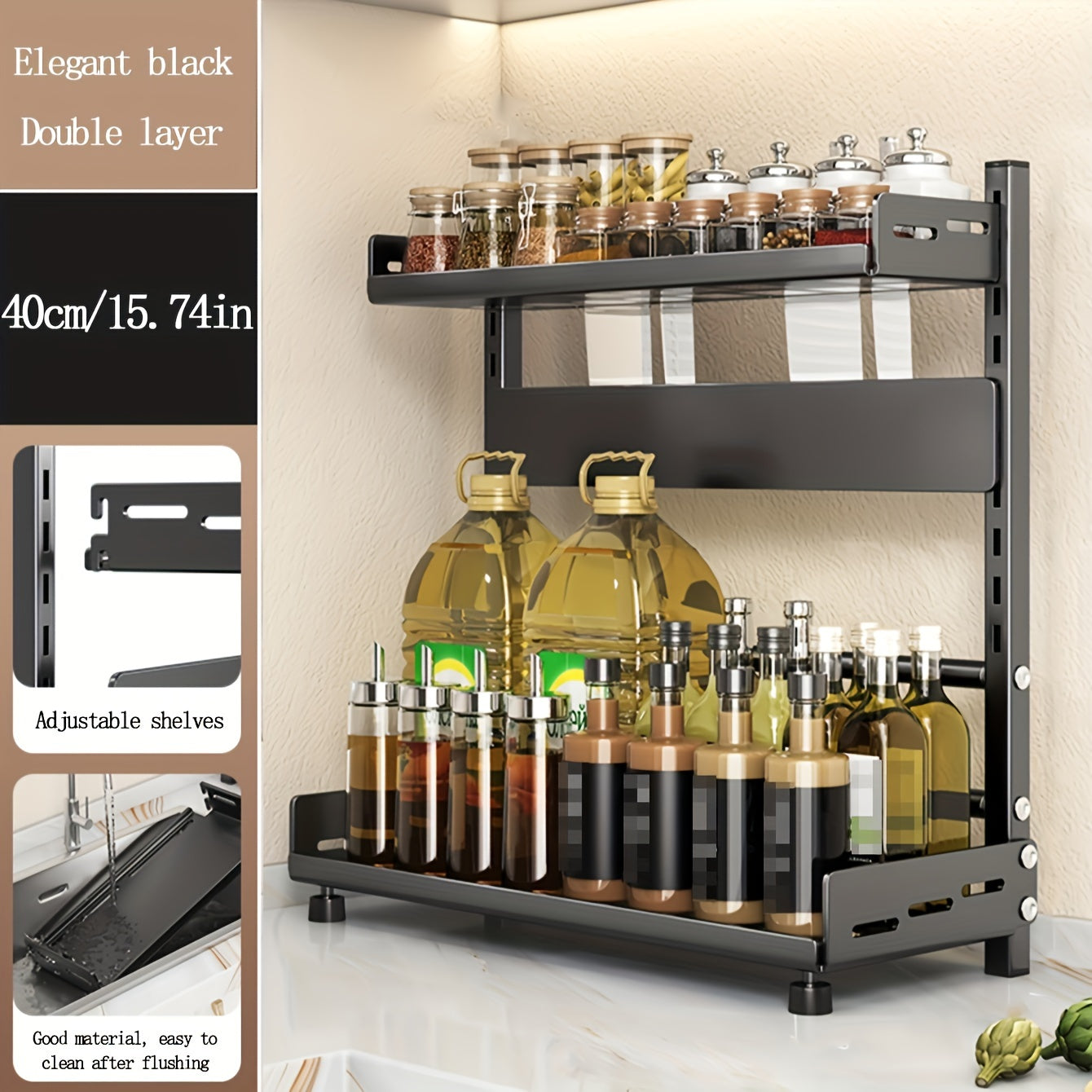 3-Level Stainless Steel Spice Rack Organizer for Kitchen and Dining