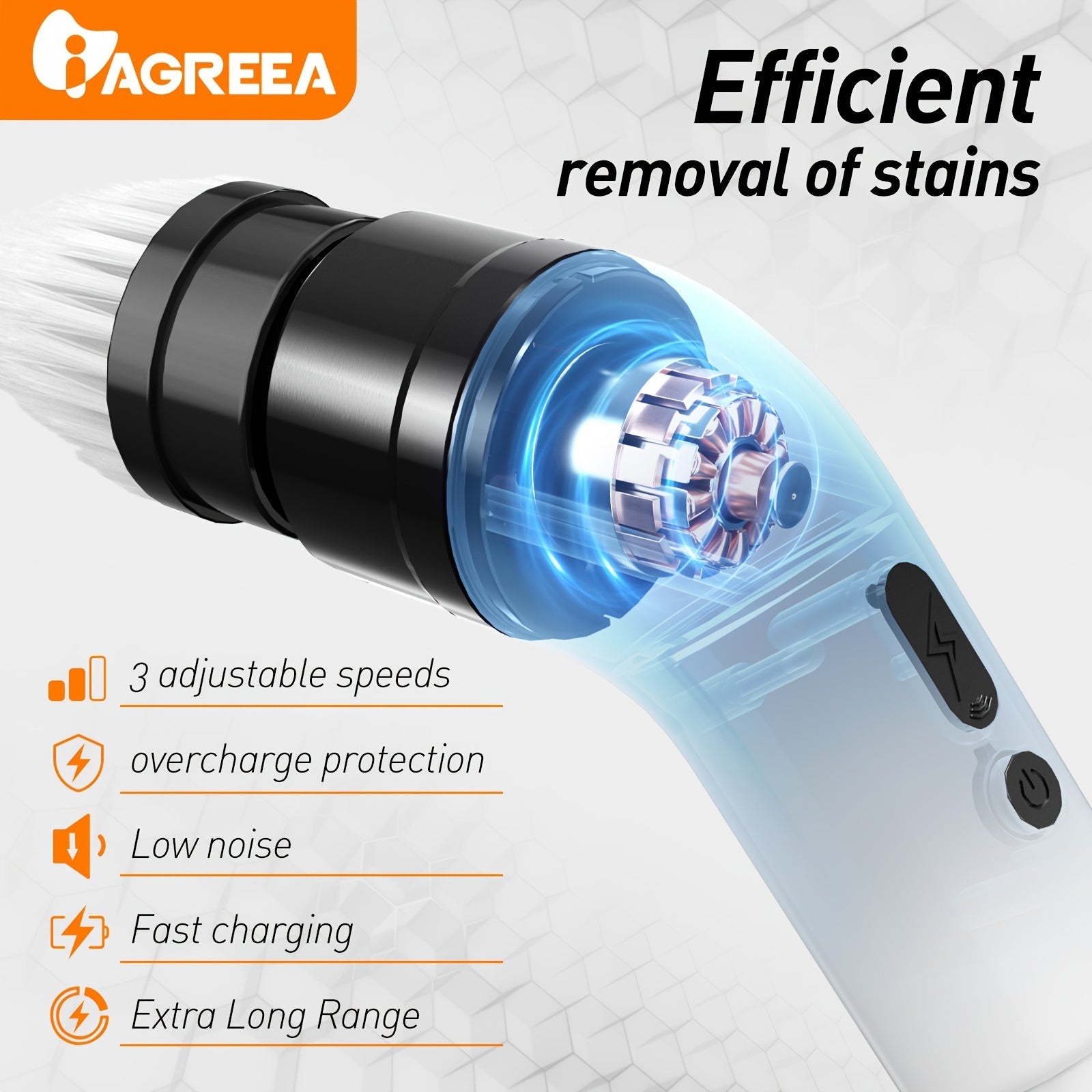 Elektr aylanuvchi yuvish mashinasi JY-9011 IAGREEA - 3 tezlik sozlamalari, 9/6 almashtiriladigan cho'tkalar, qo'l yuvish, sozlanadigan uzaytirilgan tutqich - plitalar, hammomlar, lavabo, devorlar, hammomlar uchun ideal - USB-C zaryadlash kabeli kiradi