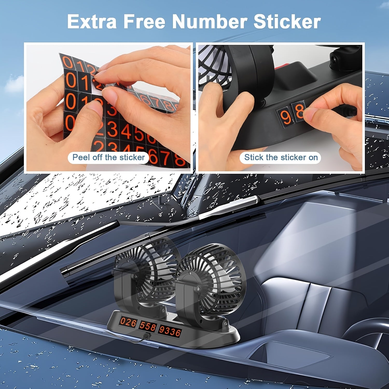 Dual Head USB Car Fan with 360° Adjustable Design, 2 Speeds, Foldable Portable