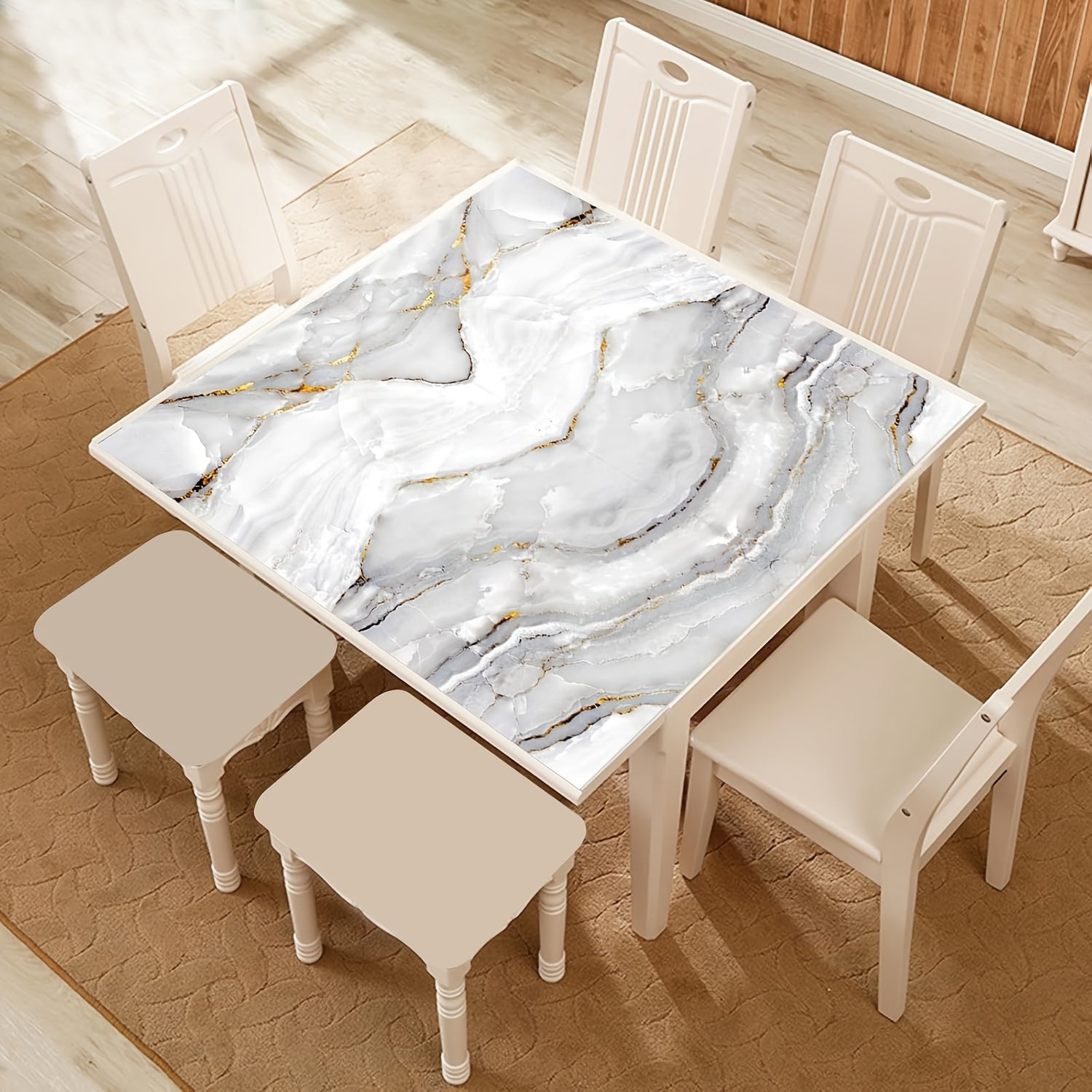 Adhesivos de pared de vinilo de mármol boho cuadrado reutilizables y lavables, PVC de alto brillo para cocina y baño