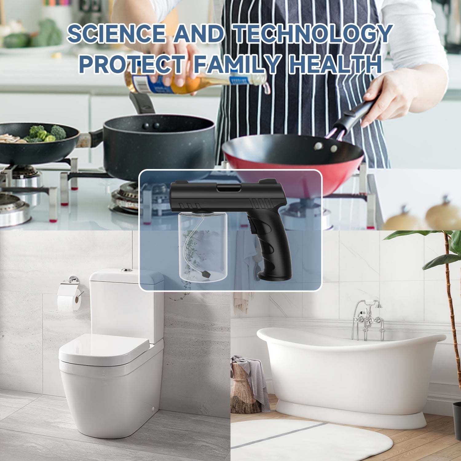 Nano Mist Sprayer Handheld Blue Light Atomization Gun with USB Rechargeable Battery and 8 Mist Patterns