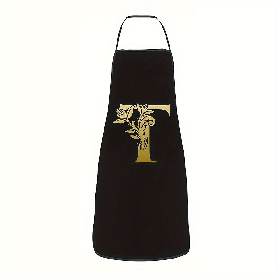 Golden Letter Printed Oil-Proof Kitchen Apron for Home Cooking