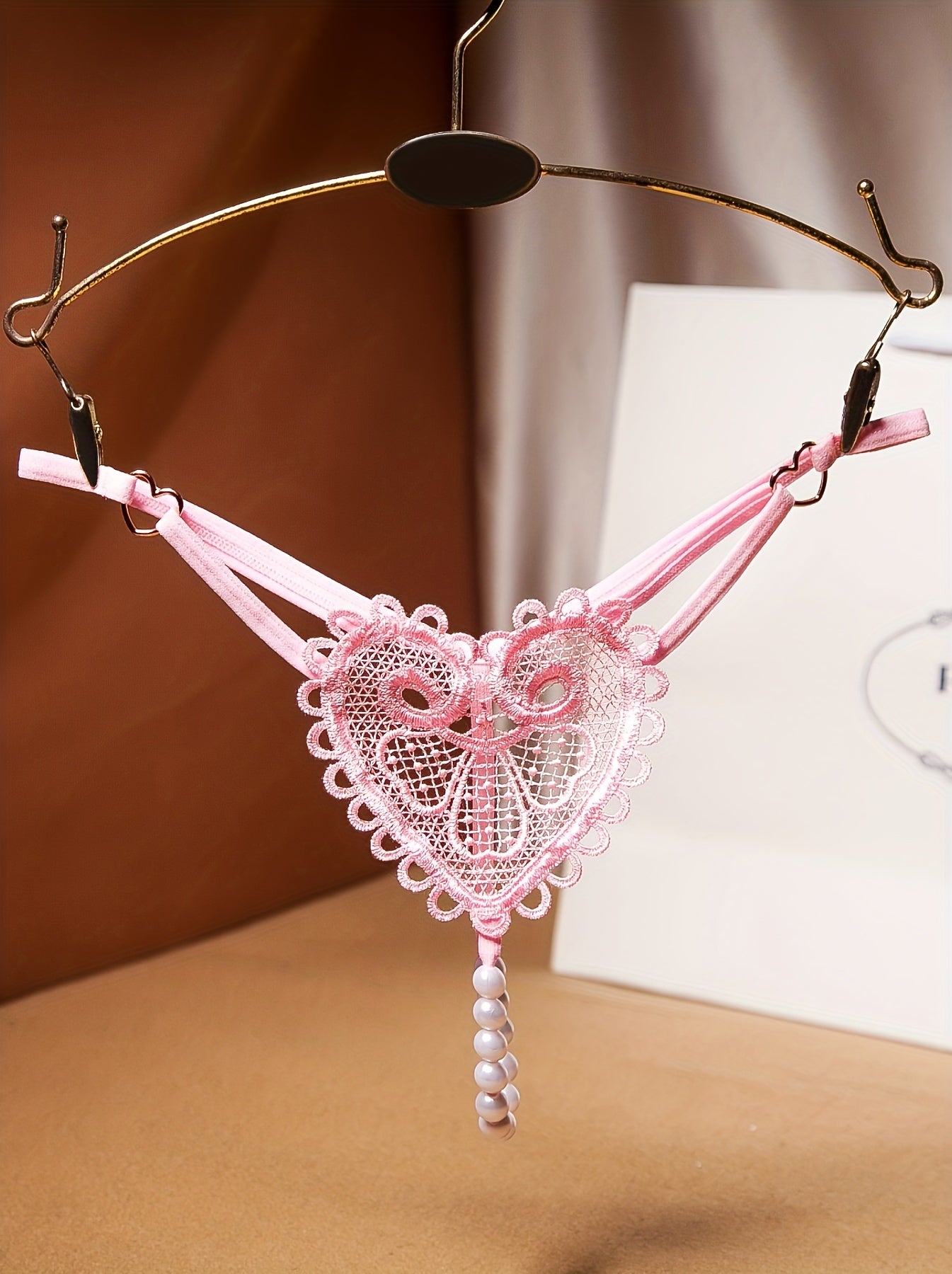 7-Pack Women's Lace Thong Panties with Embroidered Pearl Beads Floral Pattern