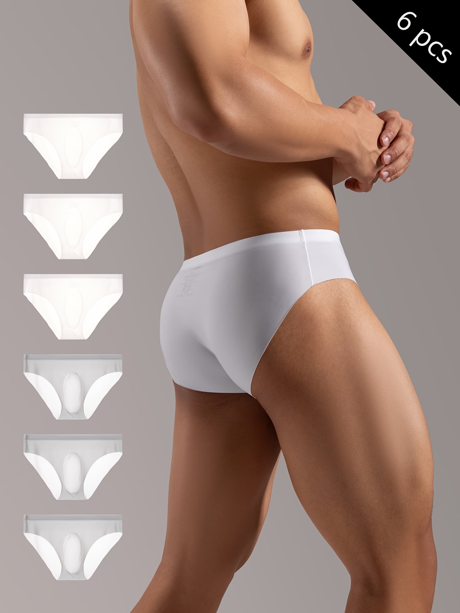 Men's Solid Color 3D Molded Briefs 6-Pack Quick-Dry Breathable Soft Comfortable