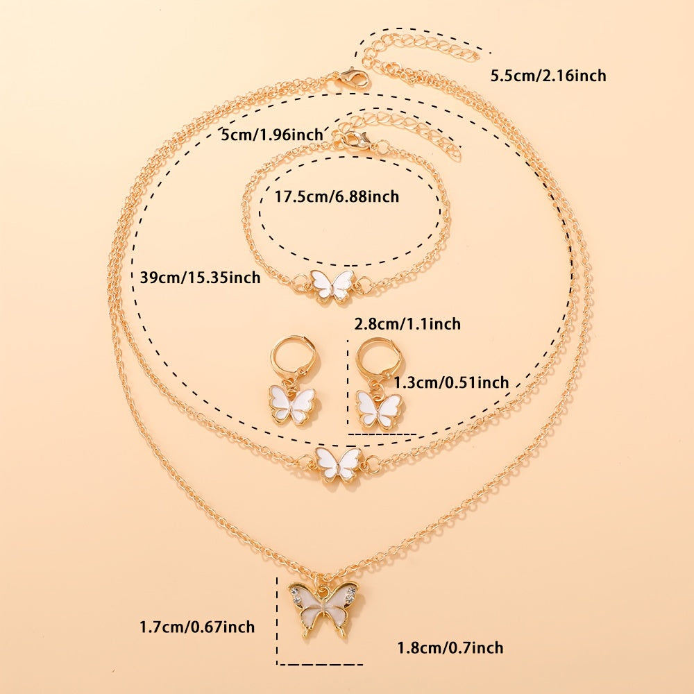 Women's Bohemian Alloy Jewelry Set with Butterfly Charm 4 Pieces for Daily Wear