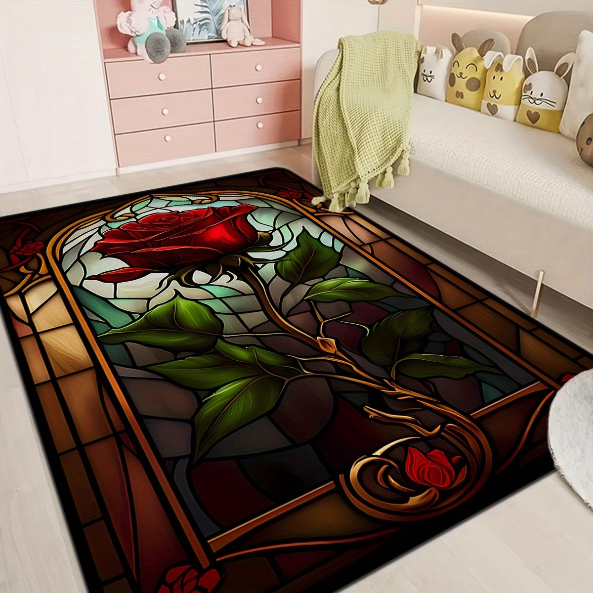 Gothic Rose Print Kitchen Mat Non-Slip Floor Runner Door Decor Carpet