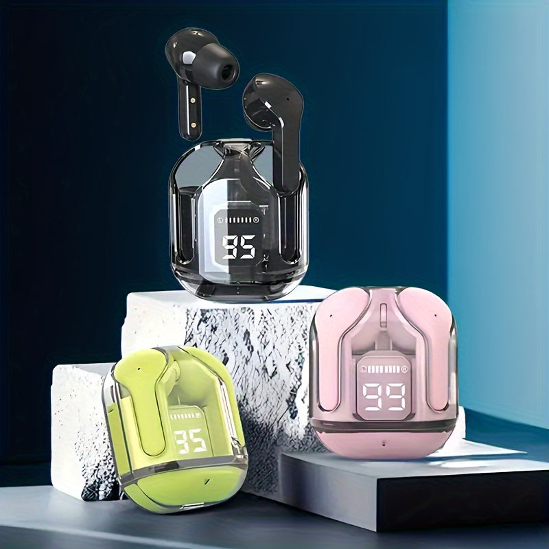 Auriculares de carcasa transparente inalámbricos con pantalla LED, sonido Hi-Fi, control táctil para juegos y llamadas al aire libre