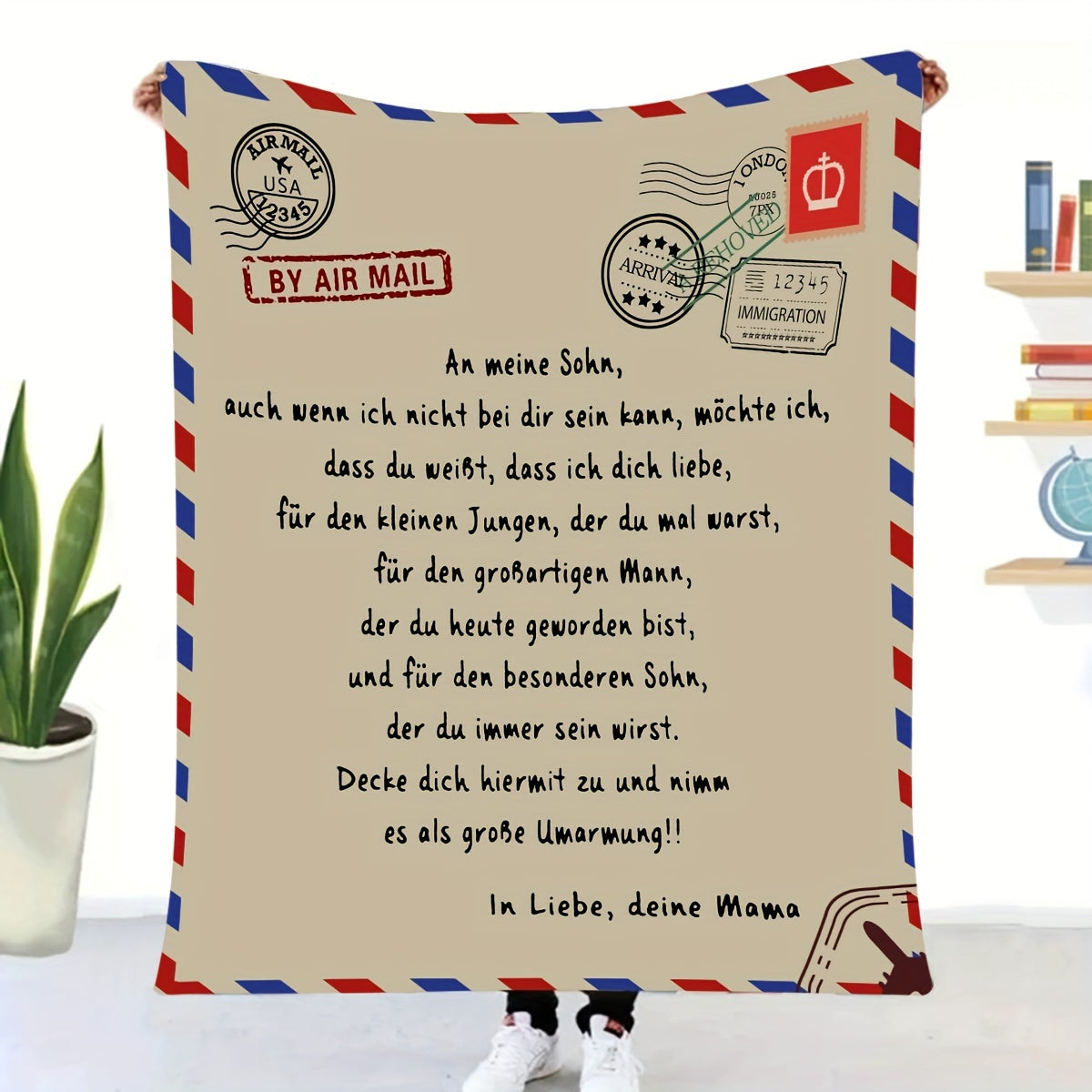 Printed Flannel Blanket with Envelope Design Cozy Throw for Couch Bed Camping