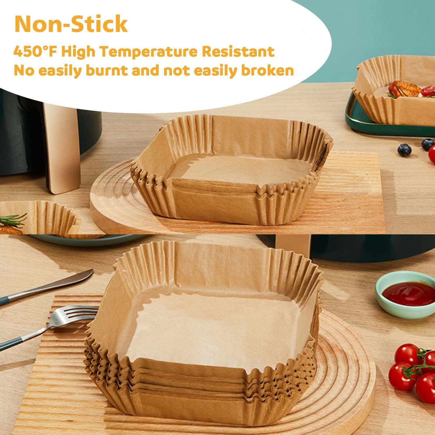 Set of 100 Reusable Unbleached Square Air Fryer Liners Food-Safe Microwave Accessories