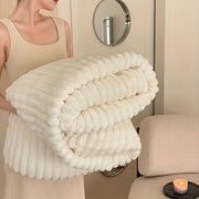 Velvet Blanket for Bed and Couch 100% Polyester Cozy Striped Plush Lightweight All-Season