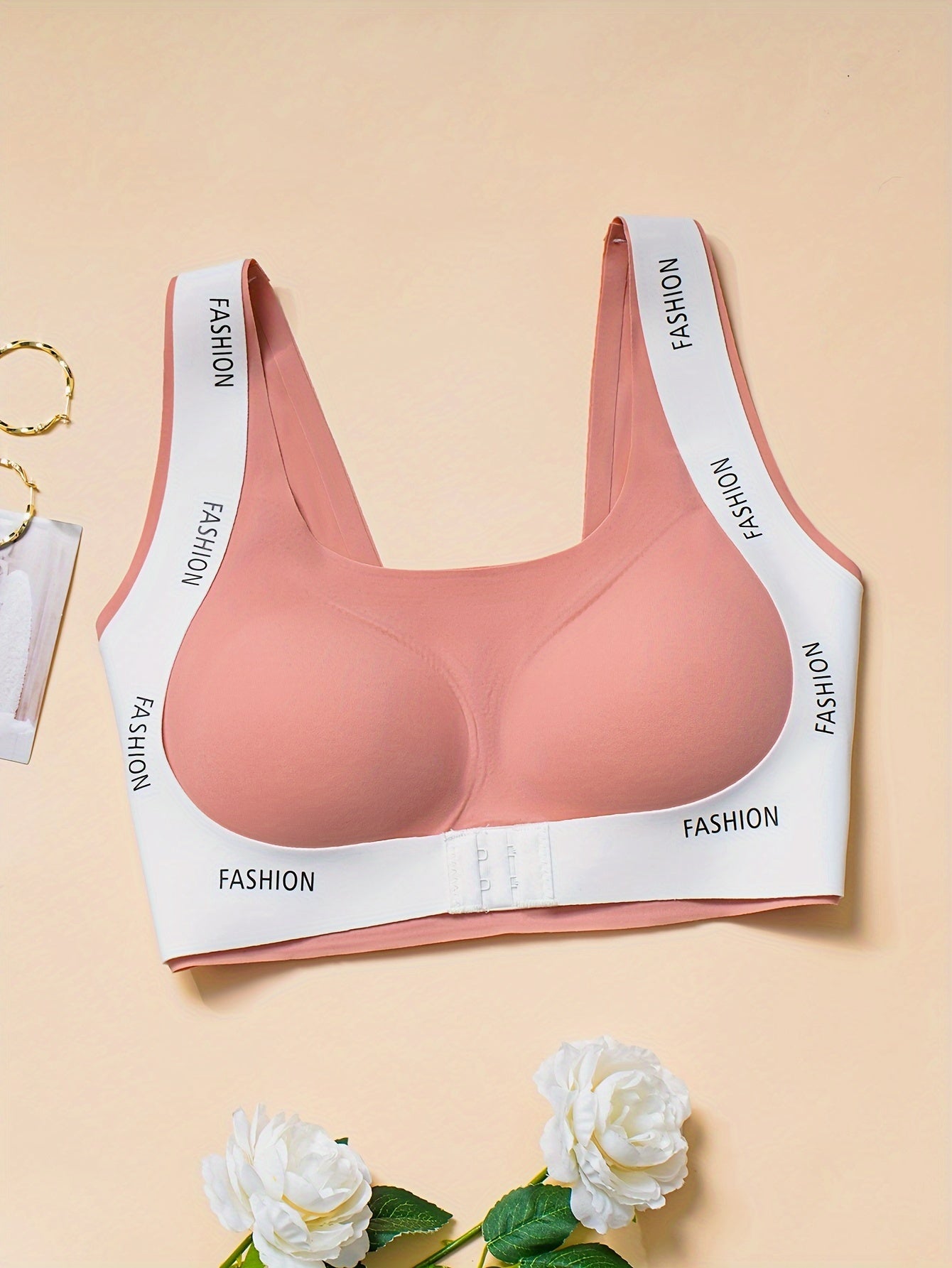 Nylon Blend Push Up Bra with Removable Padding and Alphabet Pattern for Comfort