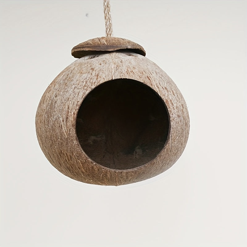 Handcrafted Coconut Shell Bird Nest for Parrot Breeding with Peony Tiger Skin Design