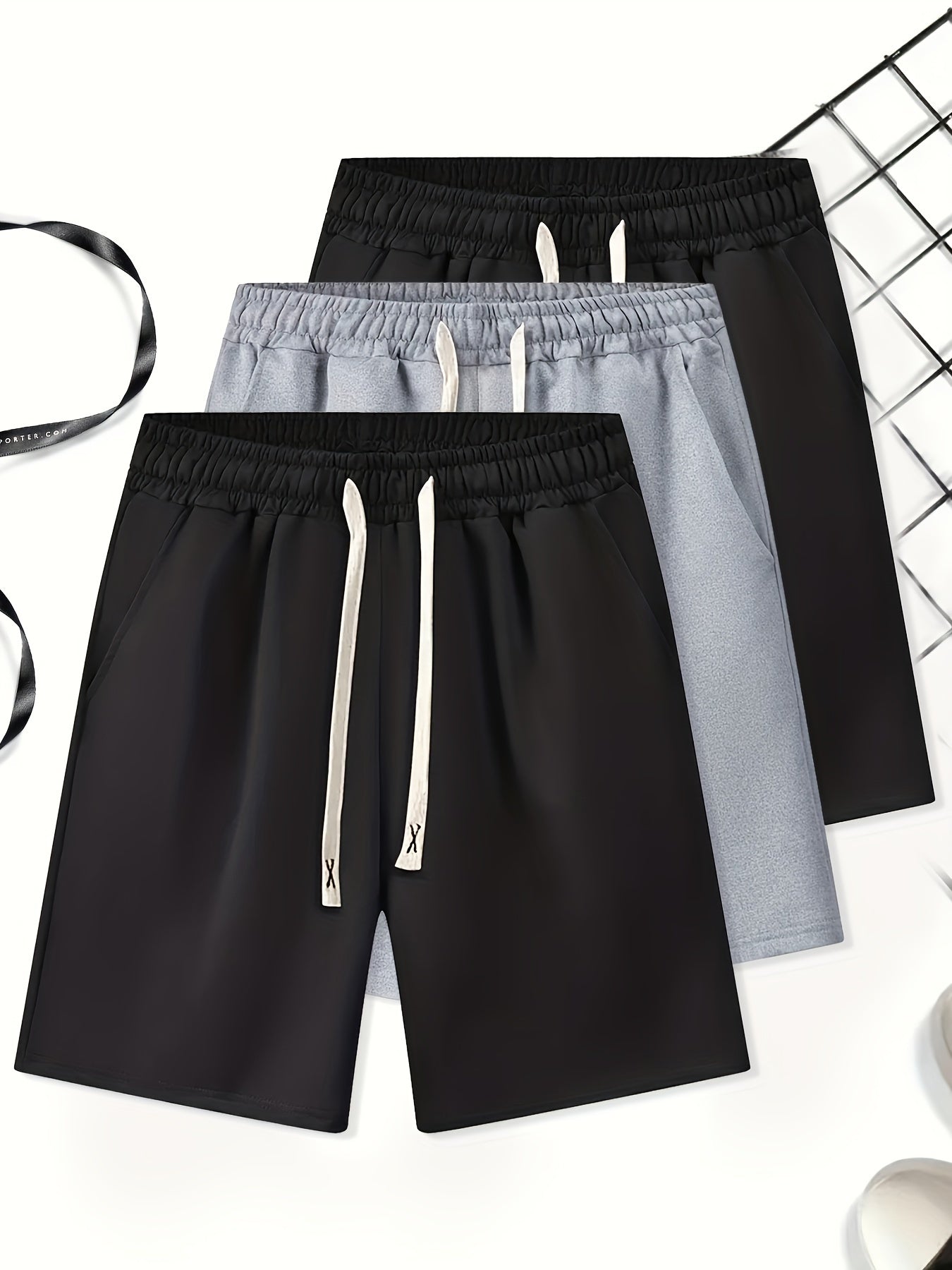 Plus Size Men's Solid Polyester Shorts Set for Summer Outdoor Sports