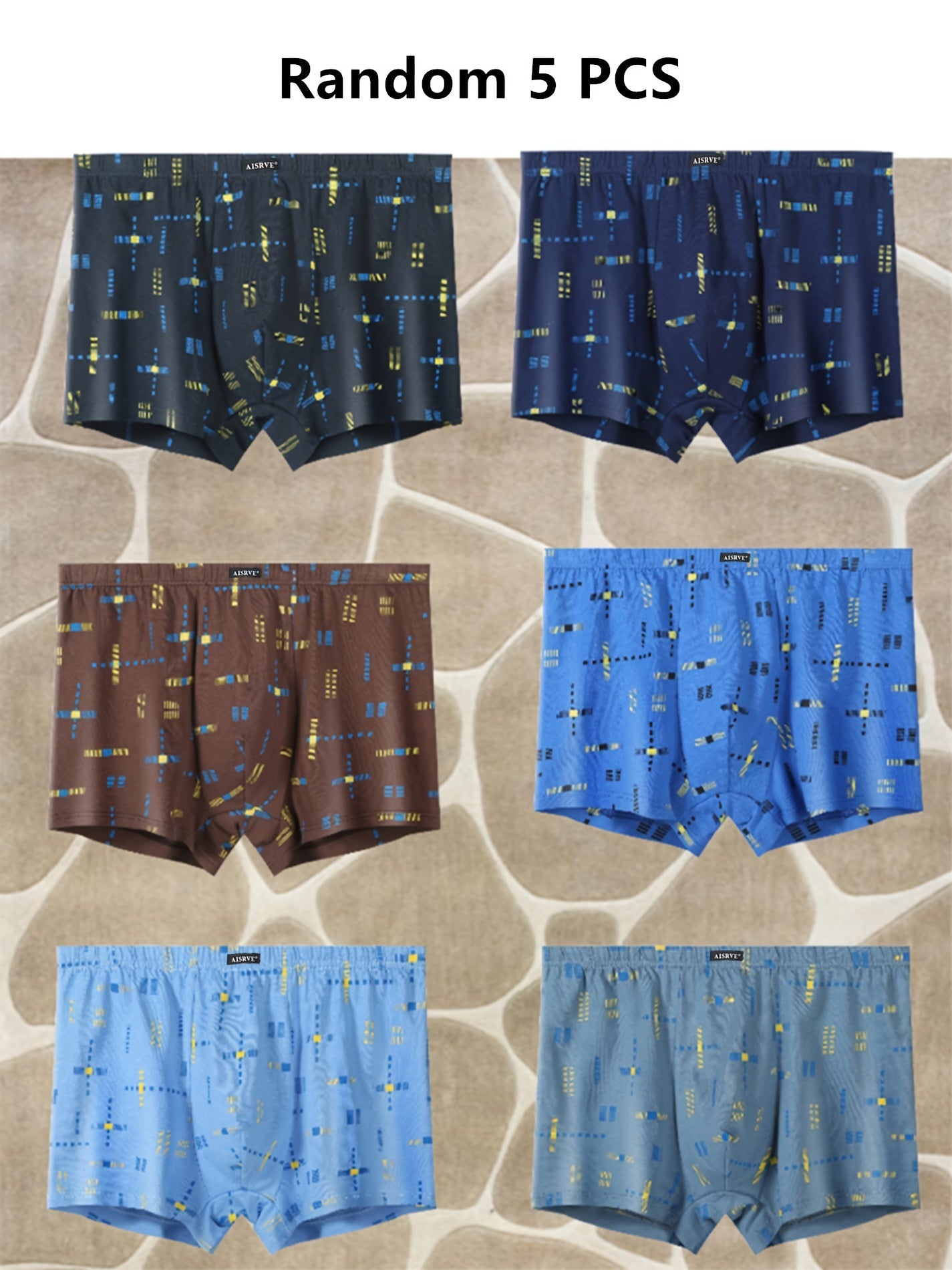 Erkaklar uchun yumshoq, nafas oladigan paxta boxer shortlar to'plami, turli ranglar va naqshlarda.