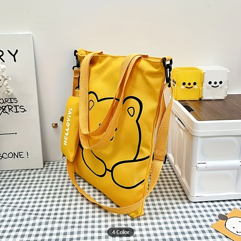 Cartoon Print Nylon Tote Bag with Large Capacity for Commuting Shoulder and Coin Bags