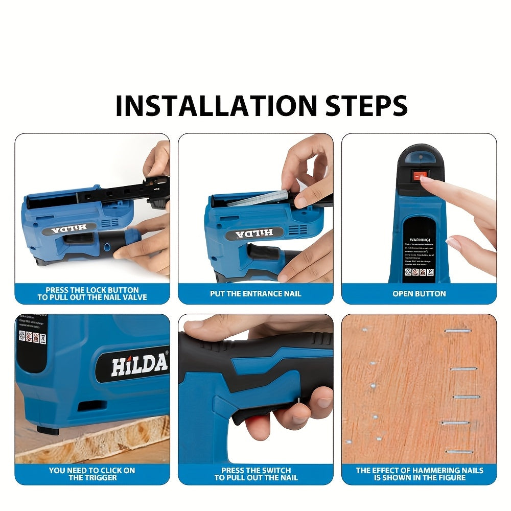 Cordless Electric Nail Gun Kit with USB Rechargeable Lithium Battery and Attachments