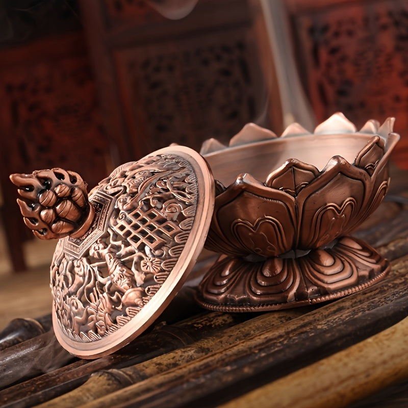Red Bronze Lotus Incense Burner Mini Sandalwood Aromatherapy Stove for Office Camping Garden Patio Home Decor