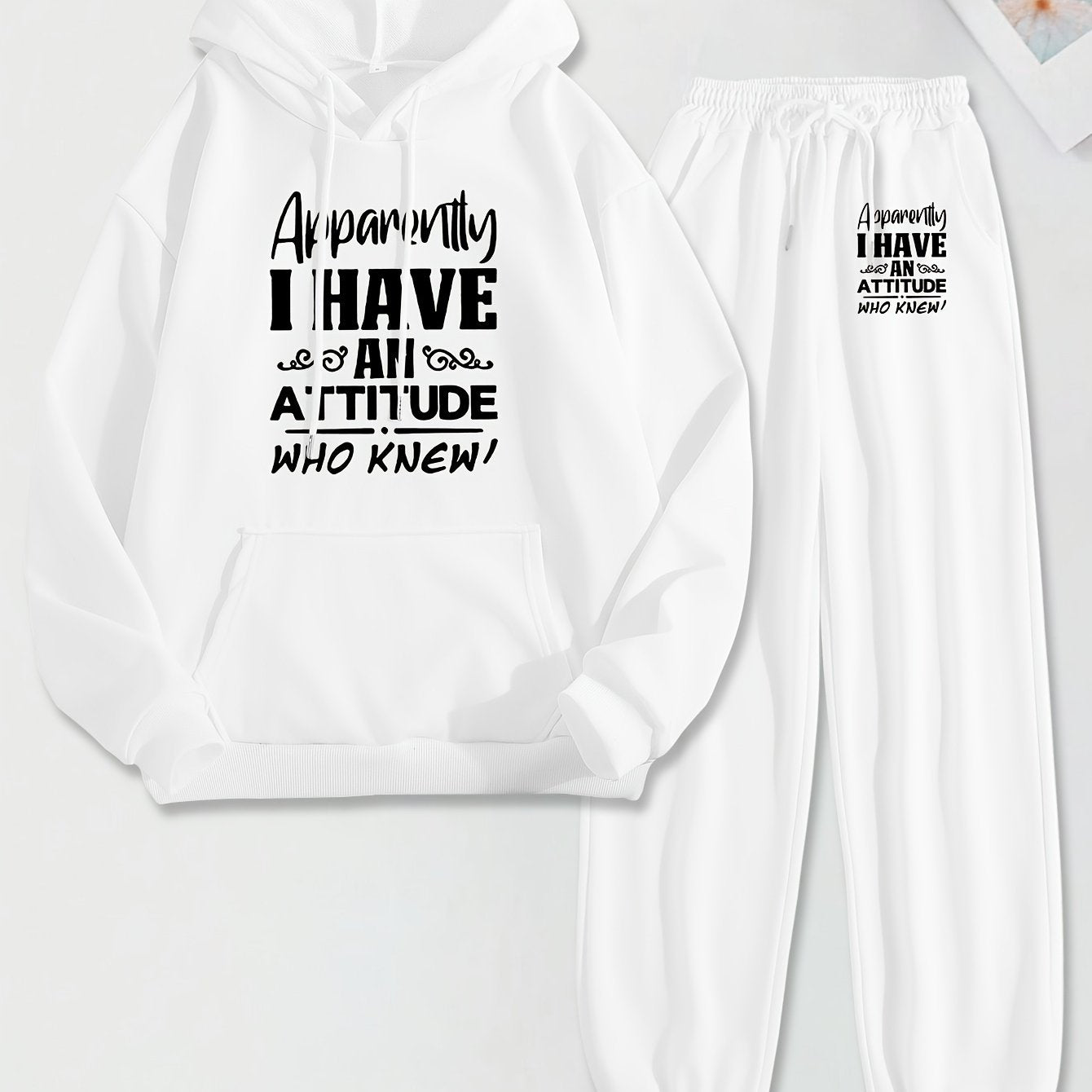 Women's Casual Two-Piece Set Hoodie and Pants Alphabet Print Fall Winter Polyester Regular Fit