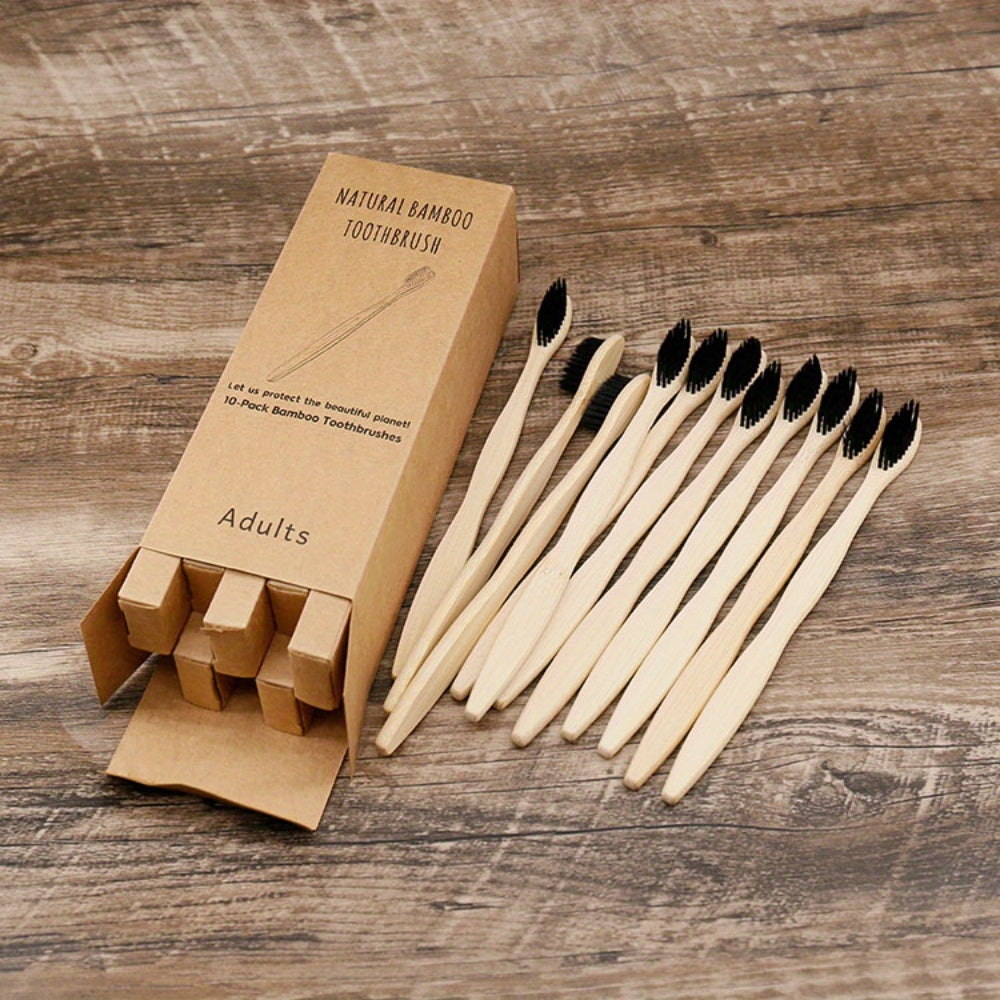 10 Packs Bamboo Toothbrushes for Adults Soft Nylon Bristles Full-Size Head