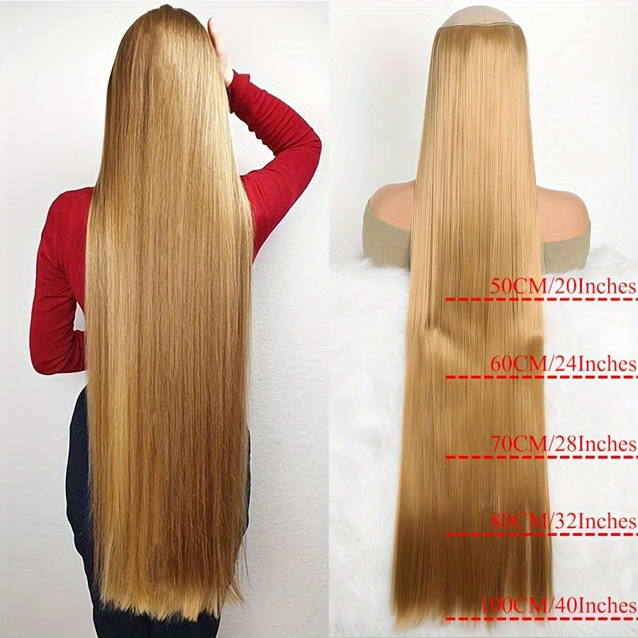 Women Synthetic Hair Extensions Clip-In Long Straight Black Brown Blonde 50-100cm