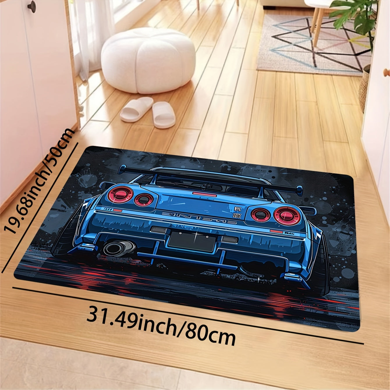 Stylish Sports Car Doormat 8mm Soft Polyester Indoor Rug Non-Slip Entryway
