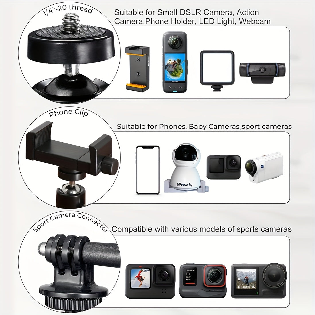 Montura de cámara flexible para monitores y cámaras de interior, agarre de silicona, aleación de aluminio, sujeción con clip