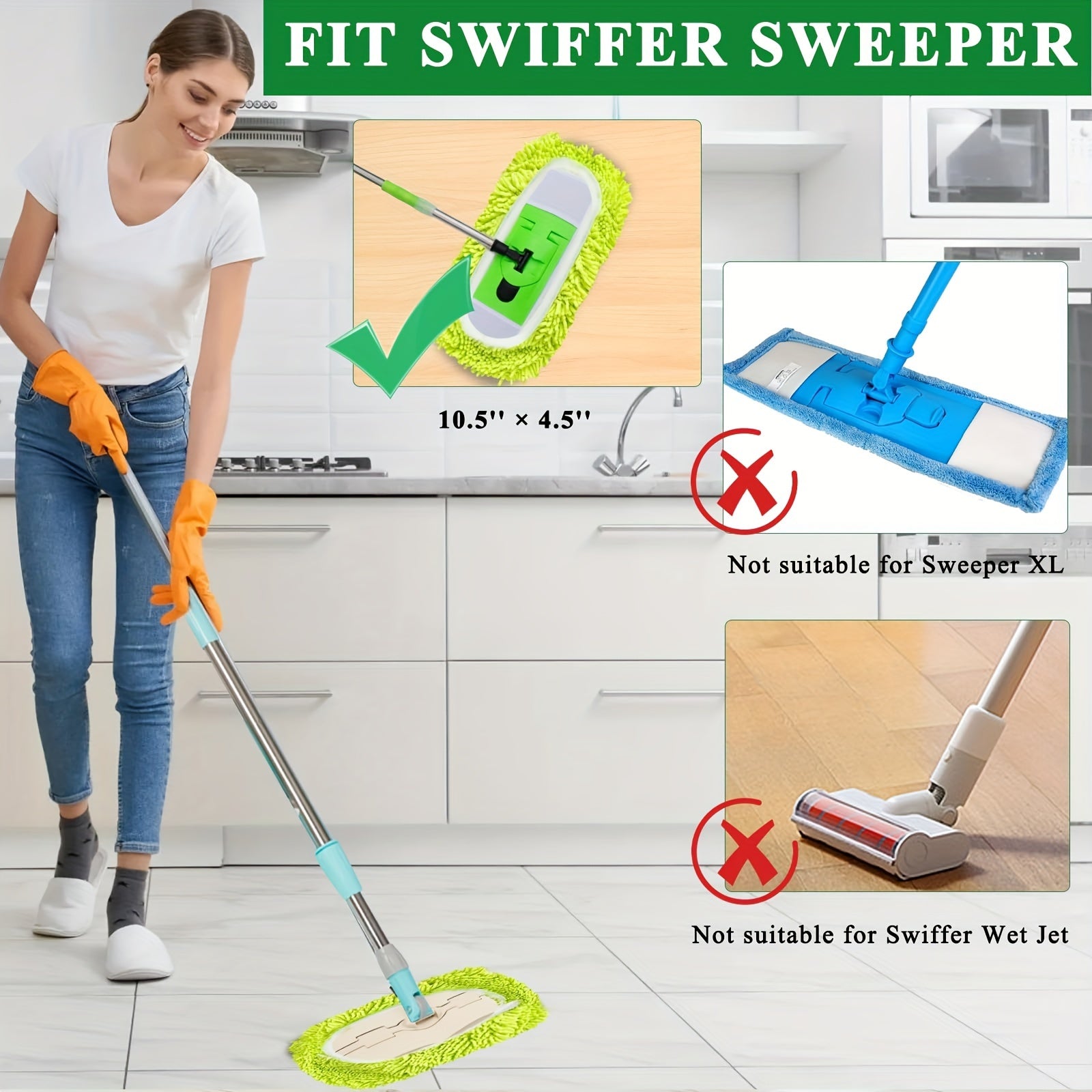 6-Piece Green Microfiber Mop Pads for Wet and Dry Floor Cleaning