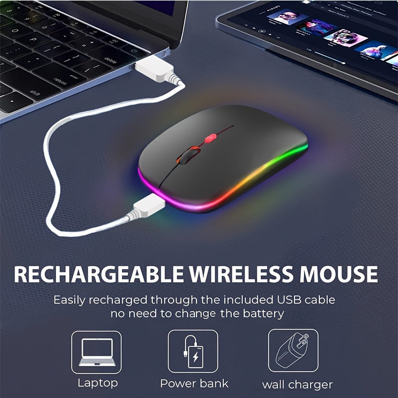 Wireless Illuminated Rechargeable Dual-Mode Office Mouse for Laptops Desktops Tablets