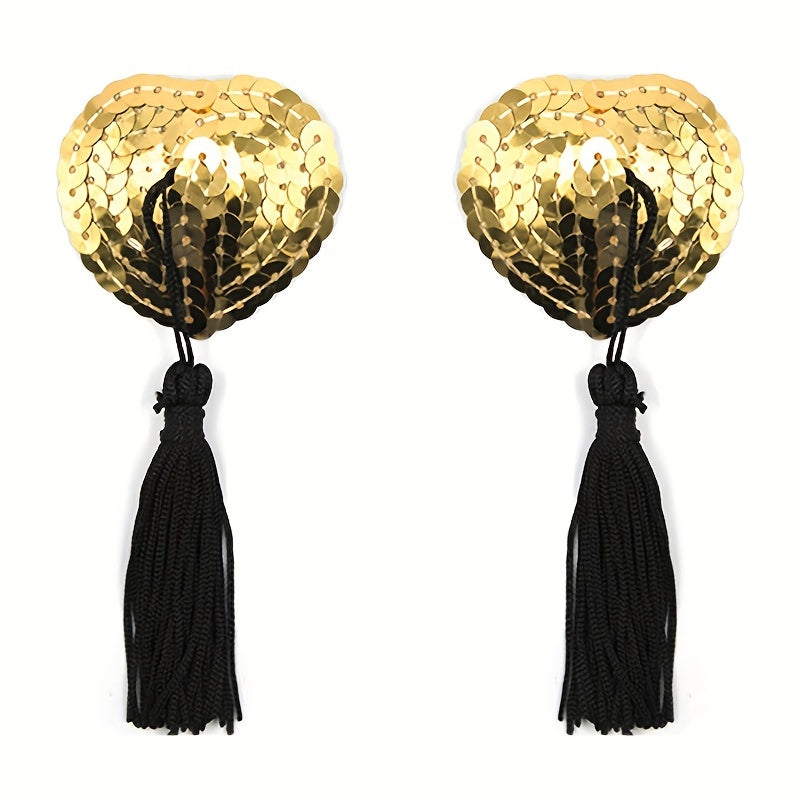 1 juft yurak shaklidagi silikon ko'krak yopishtirgichlari va tassel payetli nipel yopishtirgichlari.