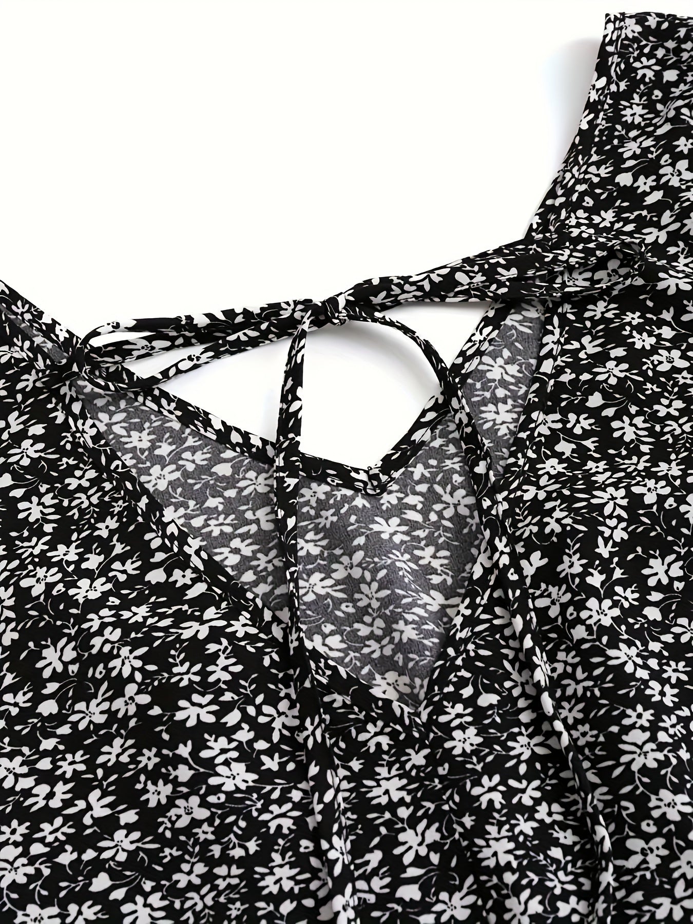 Plus Size Floral Pattern Blouse V Neck Ruffle Long Sleeve Spring Summer Women