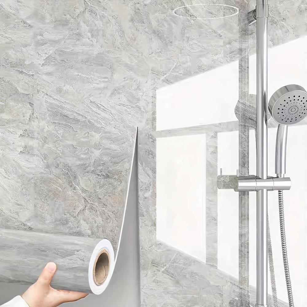 Водонепроницаемые обои-наклейки для ванных комнат и кухонь, легкие в применении и устойчивые к влаге. Идеально подходят для ремонта туалетов и кухонь, с дизайном мраморной плитки.