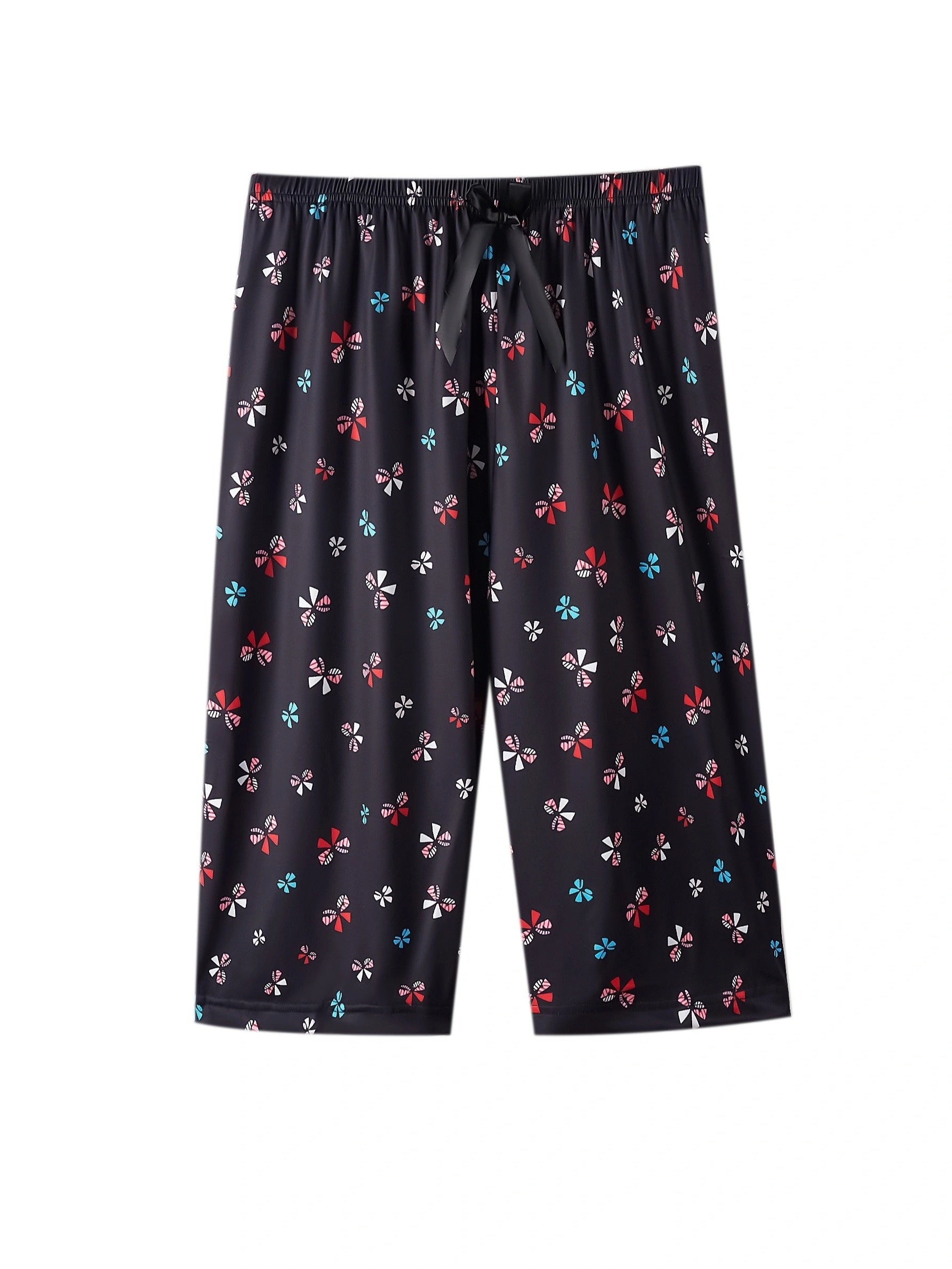 3 dona Ayollar uchun Katta O'lchamdagi Boho Kelebek Printli Capri Shimlari, Tasodifiy Uxlash Kiyimlari uchun, Kamon Bezakli Elastik Bel