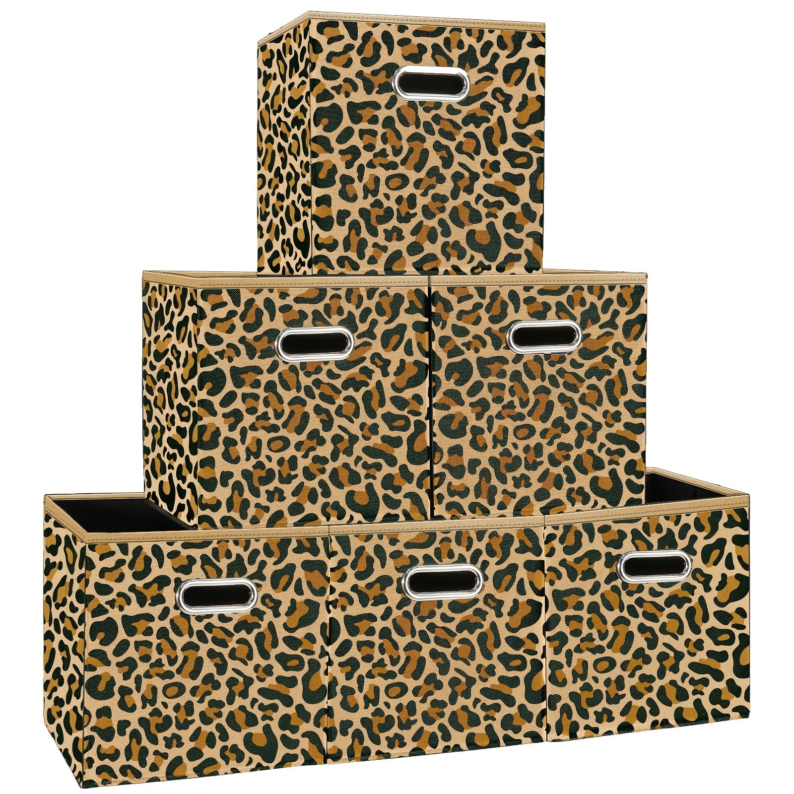 Juego de 6 cestas de tela plegables con asas en diseño de cubo en negro, azul y crema