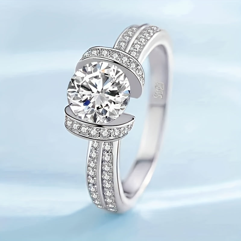 Kumushda Moissanite soʻlish uzuk, sertifikat va sovgʻa qutisi bilan