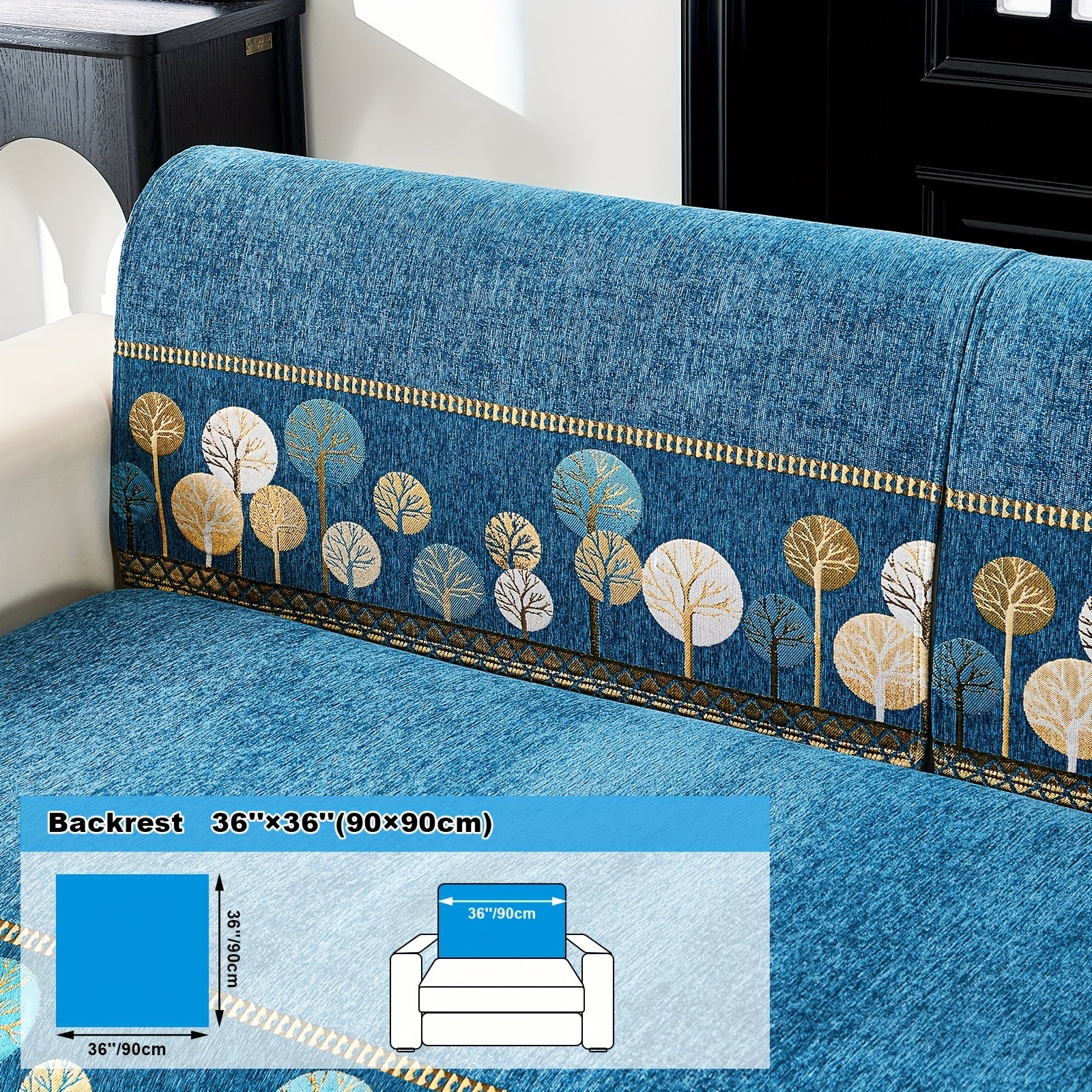 Chenille Sofa Slipcover with Geometric Embroidery Pet-Friendly Fabric for Home Decor