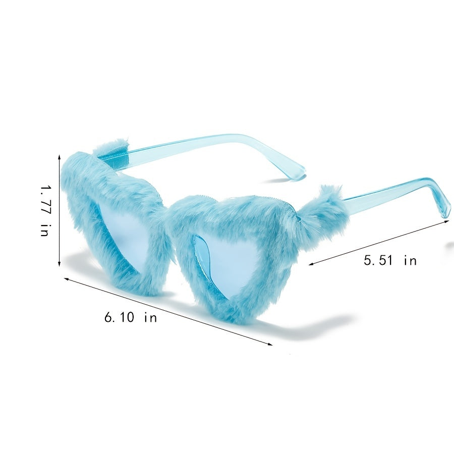 Gafas de fiesta con marco de felpa en forma de corazón para mujer