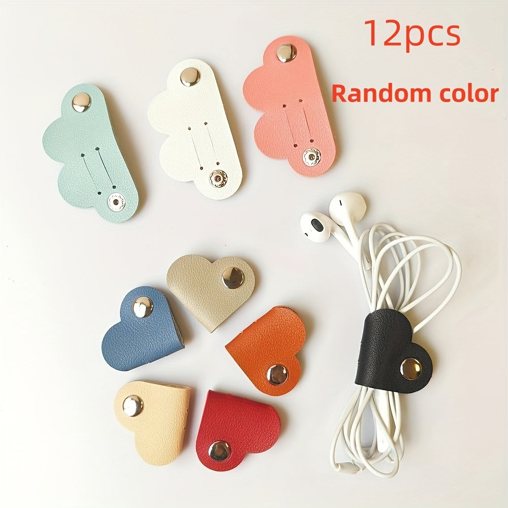Heart-Shaped PVC Leather Cable Organizer Set for Headphones and Charging Cords