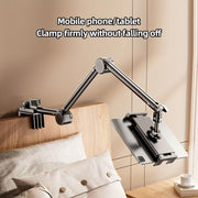 Gooseneck Phone and Tablet Stand Black Steel Adjustable Clamp Bed Desk Holder Compatible with iPhone iPad and Tablets