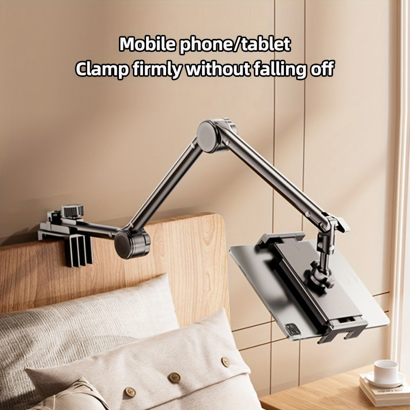 Gooseneck Phone and Tablet Stand Black Steel Adjustable Clamp Bed Desk Holder Compatible with iPhone iPad and Tablets