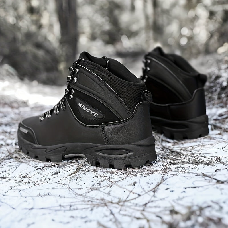 Men's High Top Hiking Boots with Plush Lining Non-Slip Sole Durable for Winter