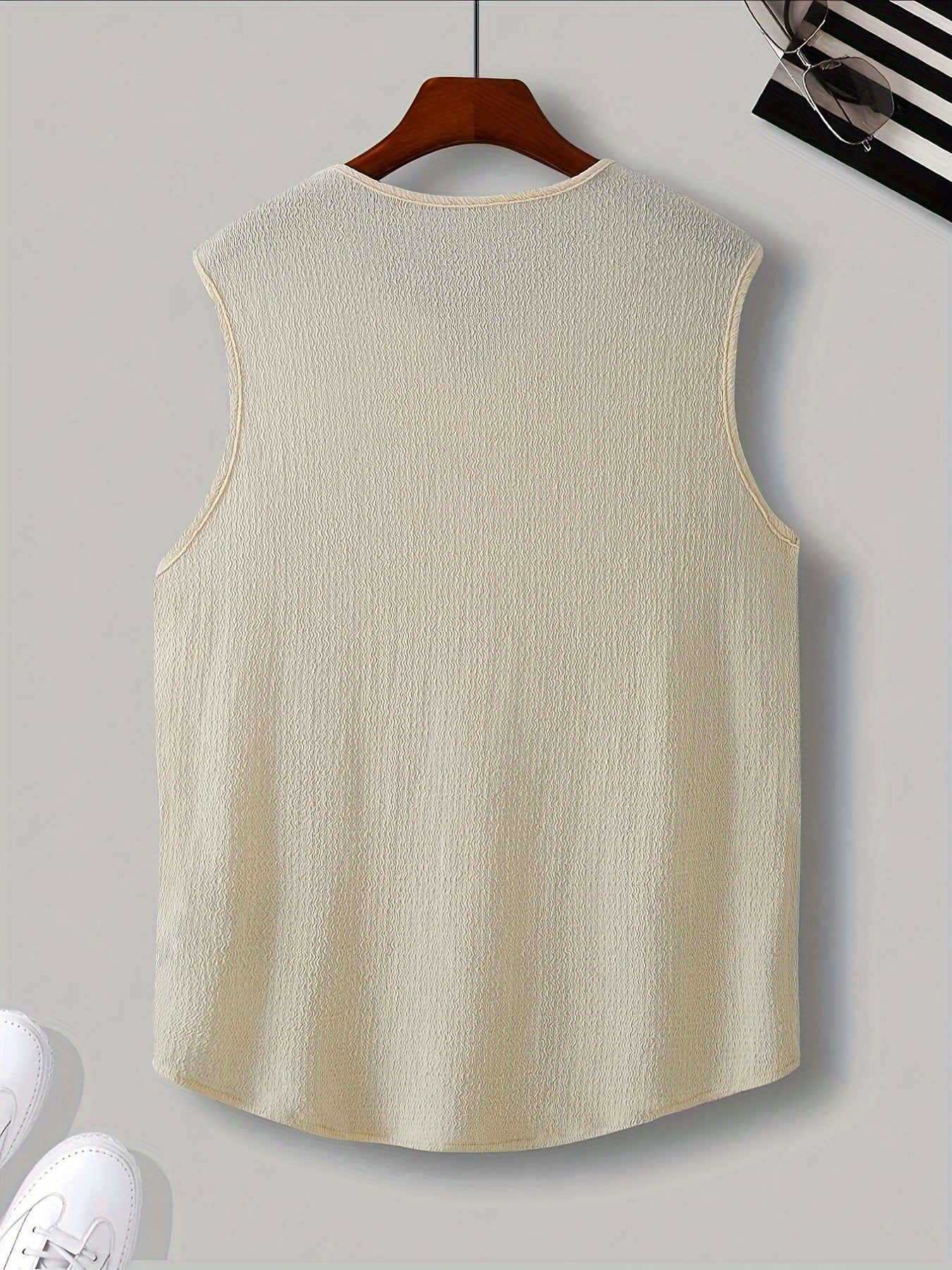 Men's Polyester Tank Top Sleeveless Casual Summer Loose Fit Notched Collar
