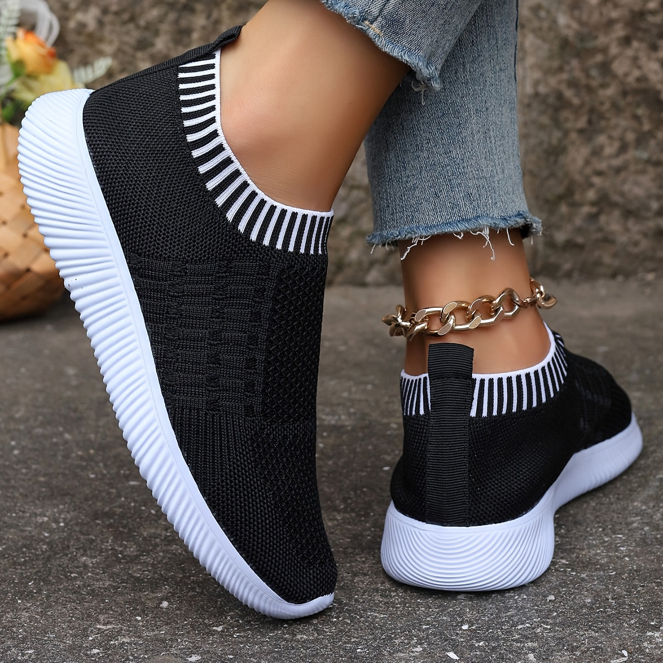 Zapatos planos de punto transpirables para mujer, casuales tipo Mary Jane con suela de EVA marrón