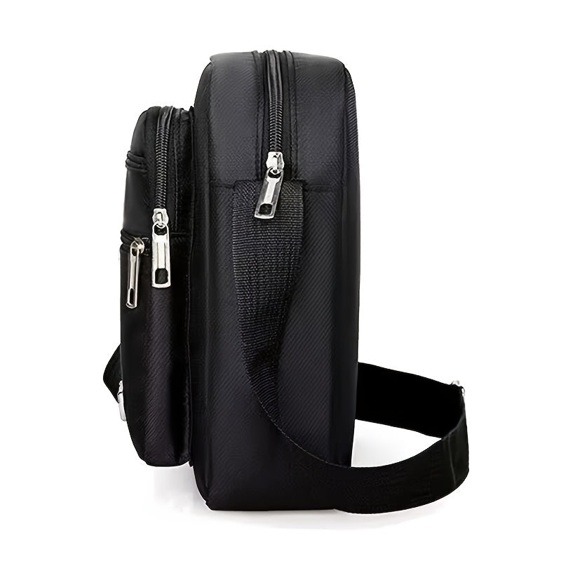Men's Casual Business Shoulder Bag with Adjustable Strap Zipper Closure Black Polyester