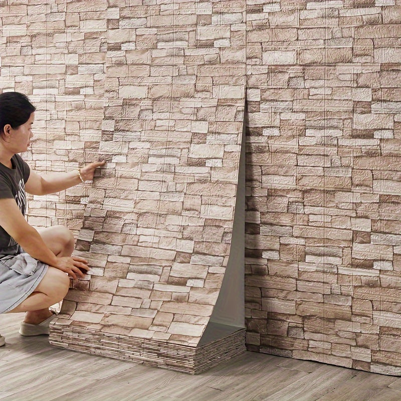 Vintage Brick Pattern Self-Adhesive Waterproof Wallpaper Roll 5m x 70.76cm for Living Room Kitchen Bedroom