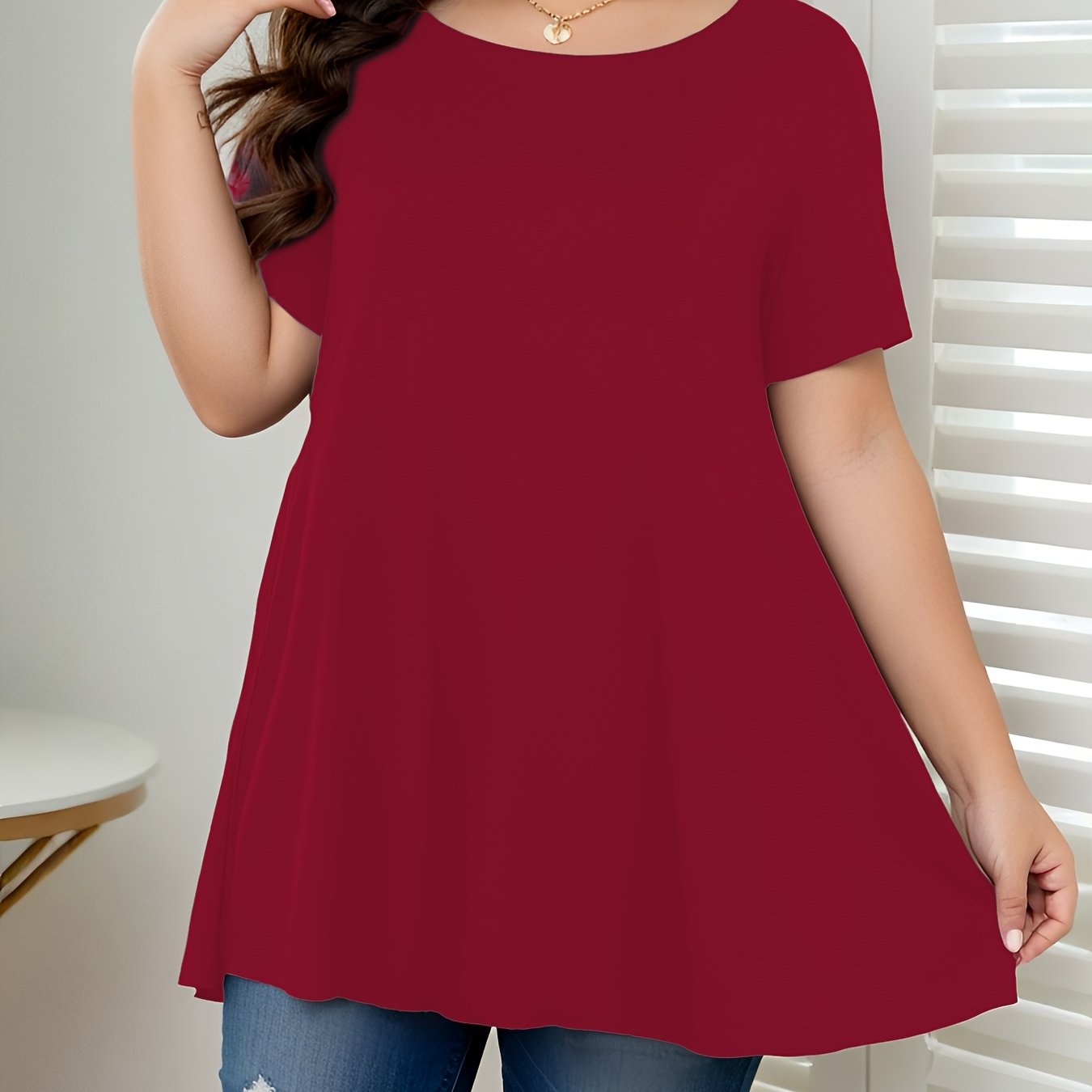 Plus Size Maroon T-Shirt for Women Soft Comfortable Casual Wear