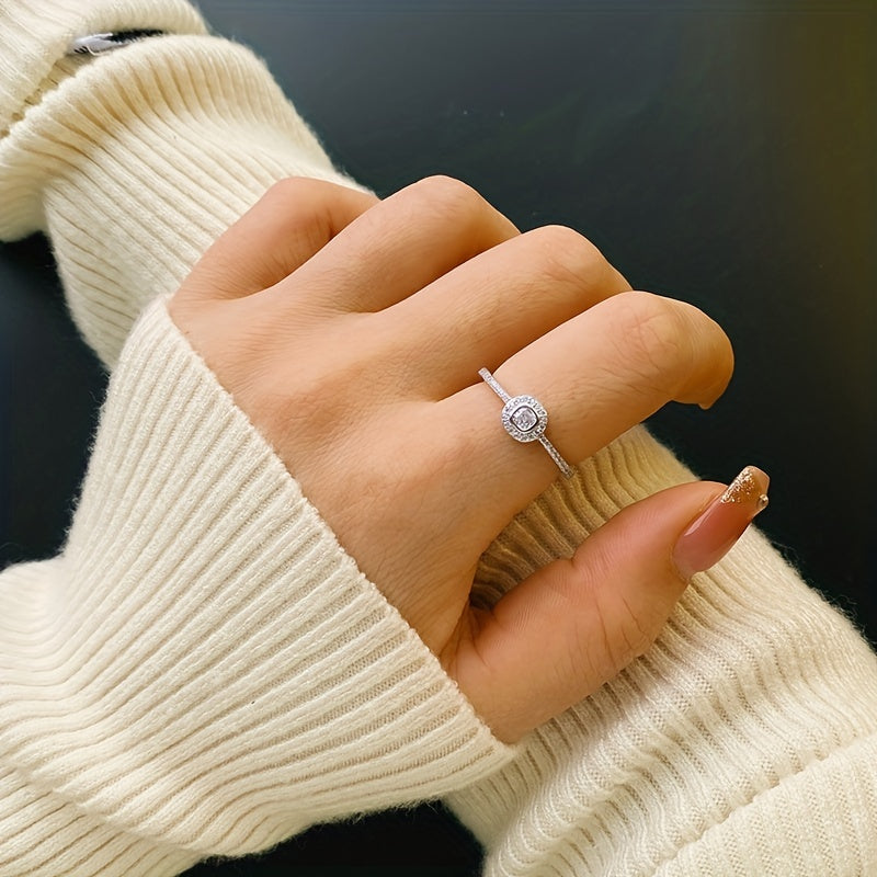 Sterling Silver Ring with Double Layer Square Design and Micro Zirconia 1.5g