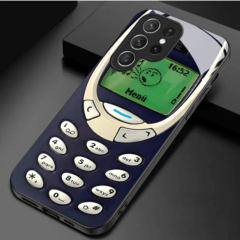 Retro-Style Black Tempered Glass Phone Case for Samsung Galaxy with Silicone Matte Design