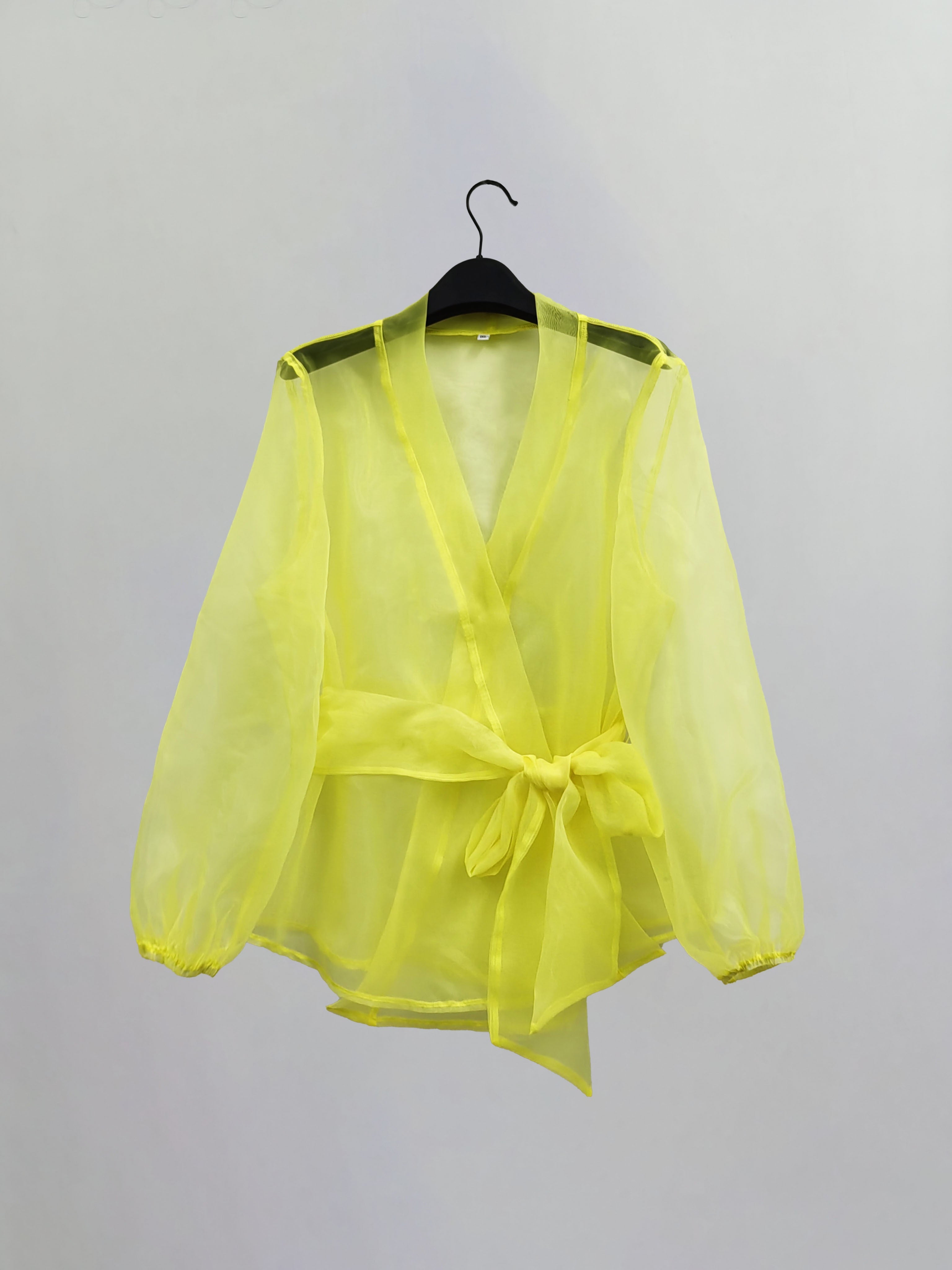 Plus-Size Women's Sheer Mesh Kimono Cardigan with Butterfly Bow Bubble Sleeves Polyester All Seasons