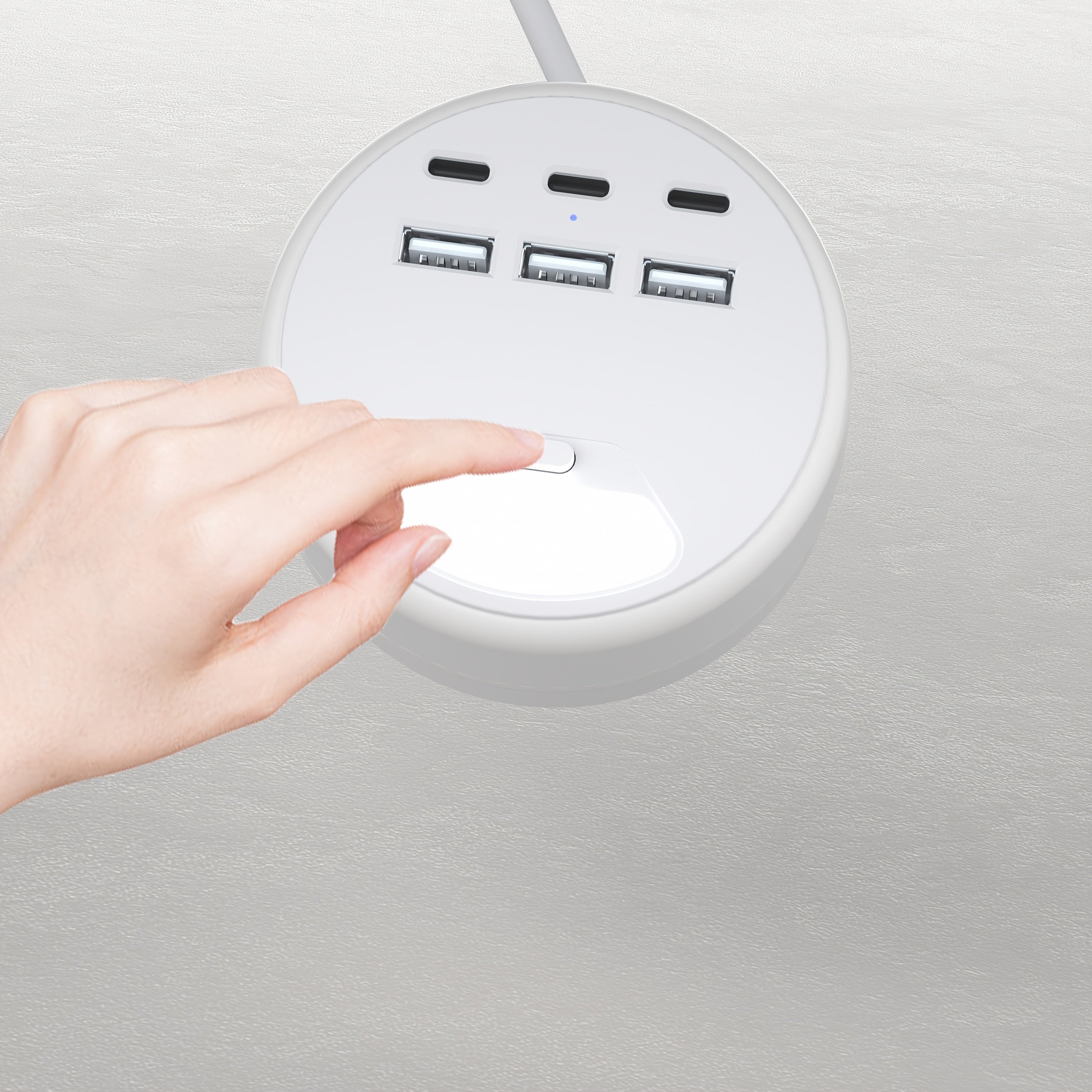 Estación de carga USB de 6 puertos con 3 puertos USB-A y 3 puertos USB-C, cable de extensión ultrafino para viajes y oficina en casa